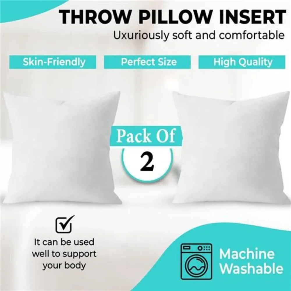 18 x 18 Throw Pillow Insert - Pack of 2 White, Down Alternative Pillow Inserts